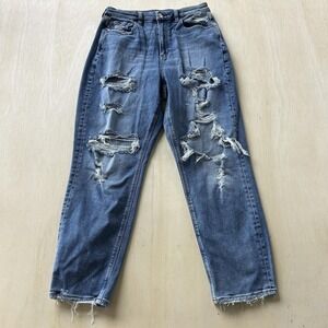 American Eagle Outfitters Mom Jeans Womens 8 Blue High Rise Distressed Denim